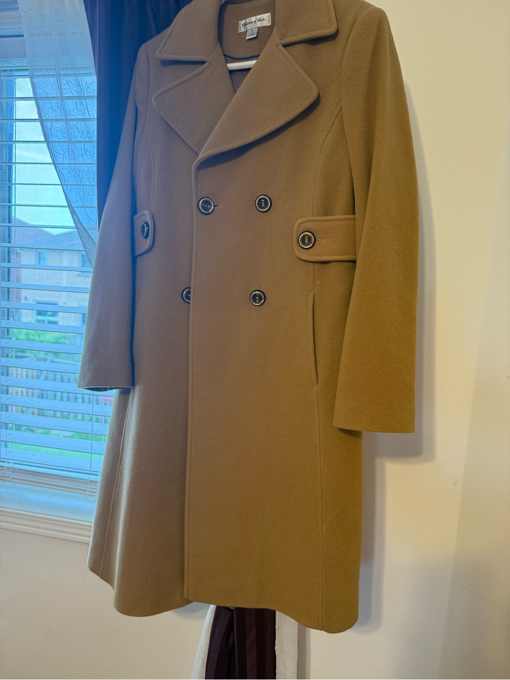 Preston & York Camel Double-Breasted Wool Pea Coat